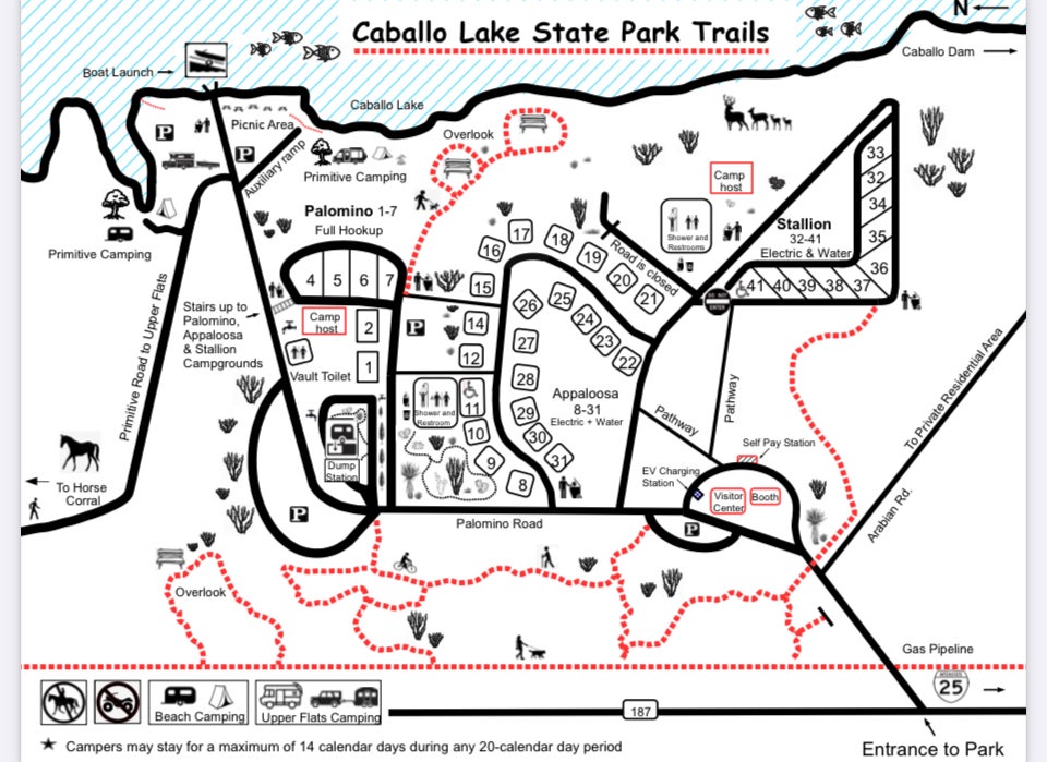Map created by Martha Brogdon, 2022-2023 camp host at Palomino Campground in Caballo Lake State Park.