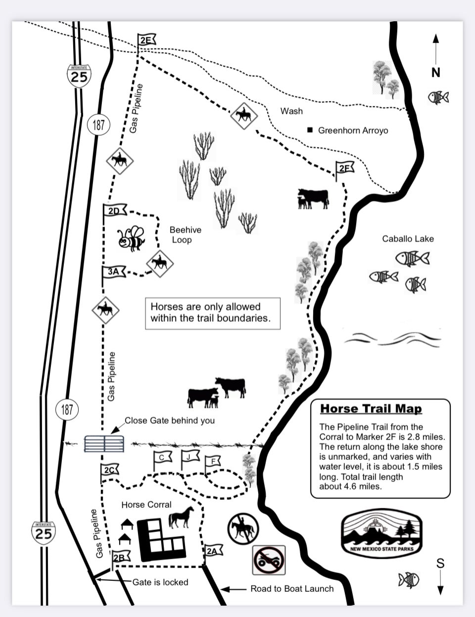 Map created by Martha Brogdon, 2022-2023 camp host at Palomino Campground in Caballo Lake State Park.