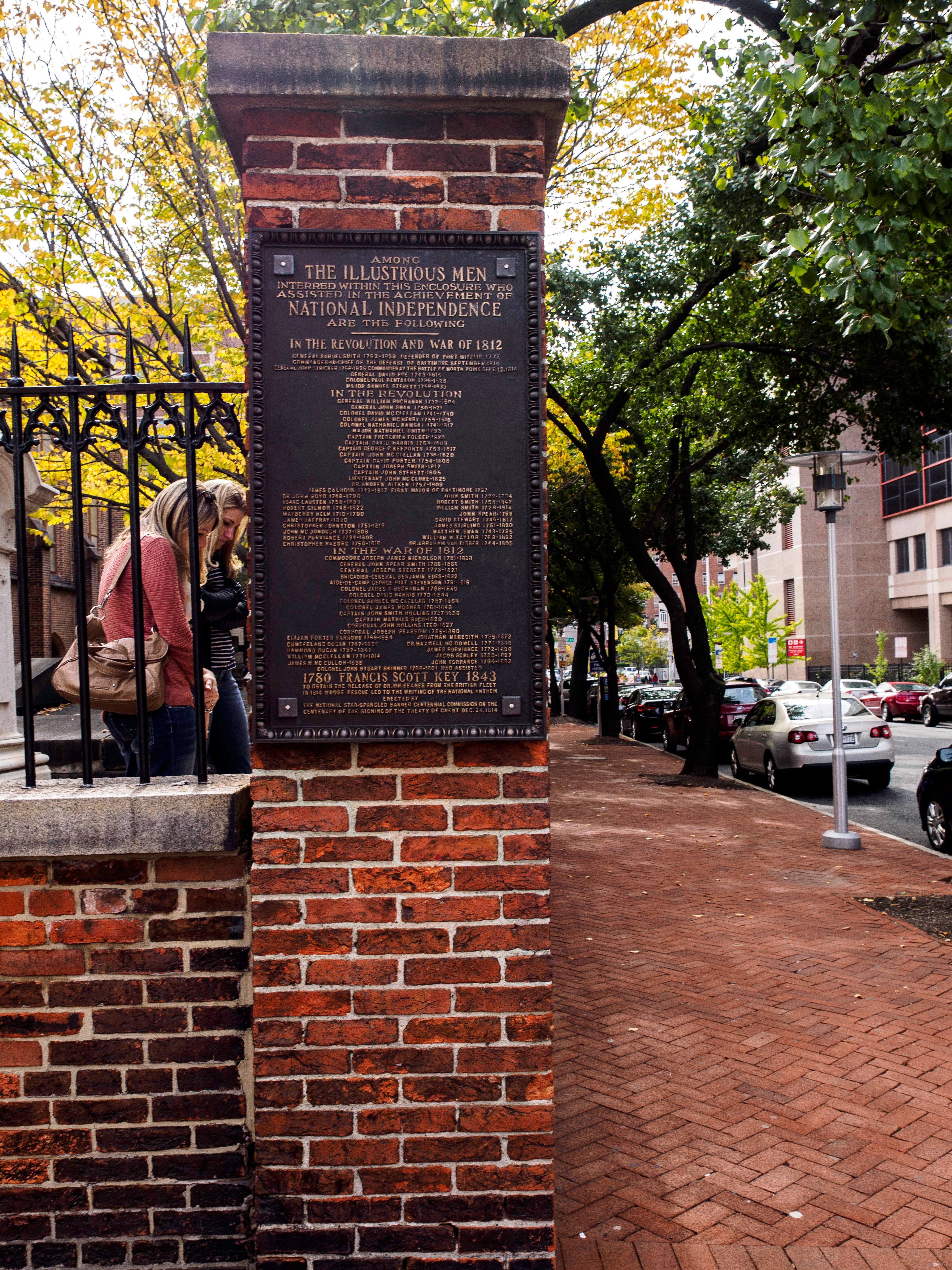 Besides Edgar Allan Poe, Francis Scott Key and many officers of the American Revolution and the War of 1812 are buried here.